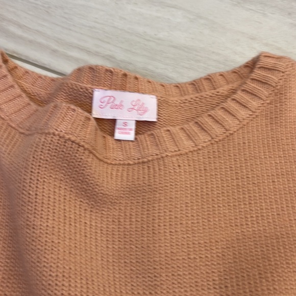 Pink Lily Color Block Pink Brown Cream Tassel Cropped Sweater Size Small EUC - Picture 3 of 3